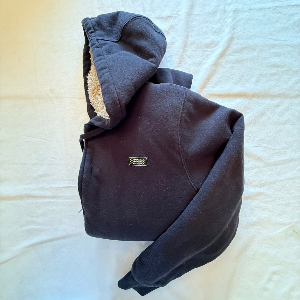 O'Neill Hoodie Men Medium Black Excellent Sherpa Lined Full Zip Surf Sweatshirt - Picture 3 of 13